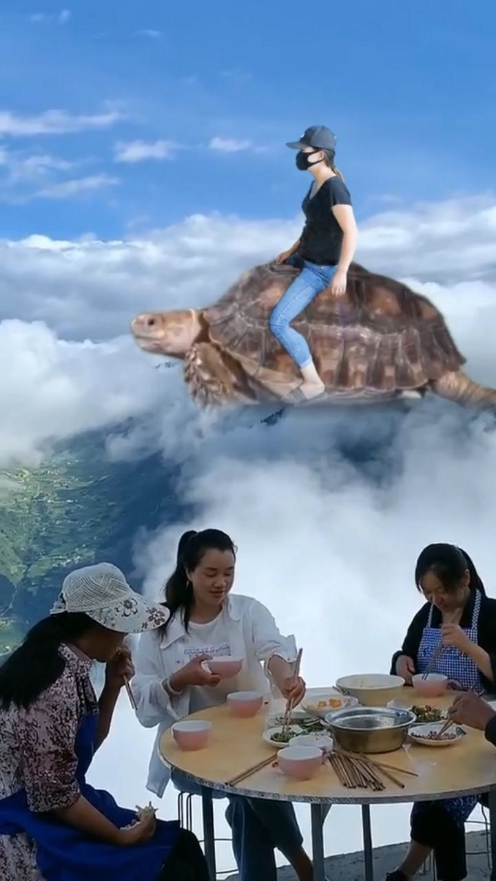 骑乌龟的美女