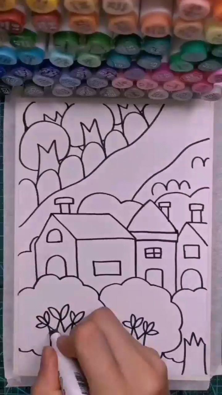 简笔画家乡美我家在农村我爱我家