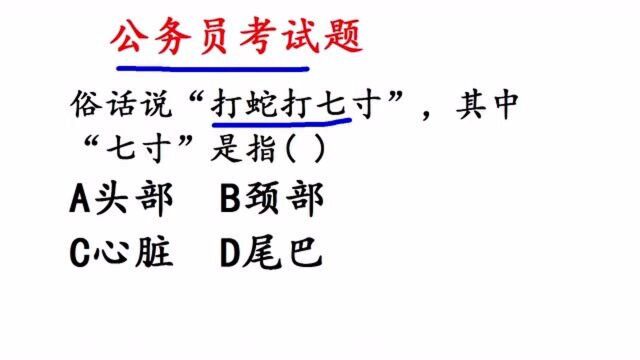 公务员考试题,俗话说“打蛇打七寸”,其中“七寸”是指哪里