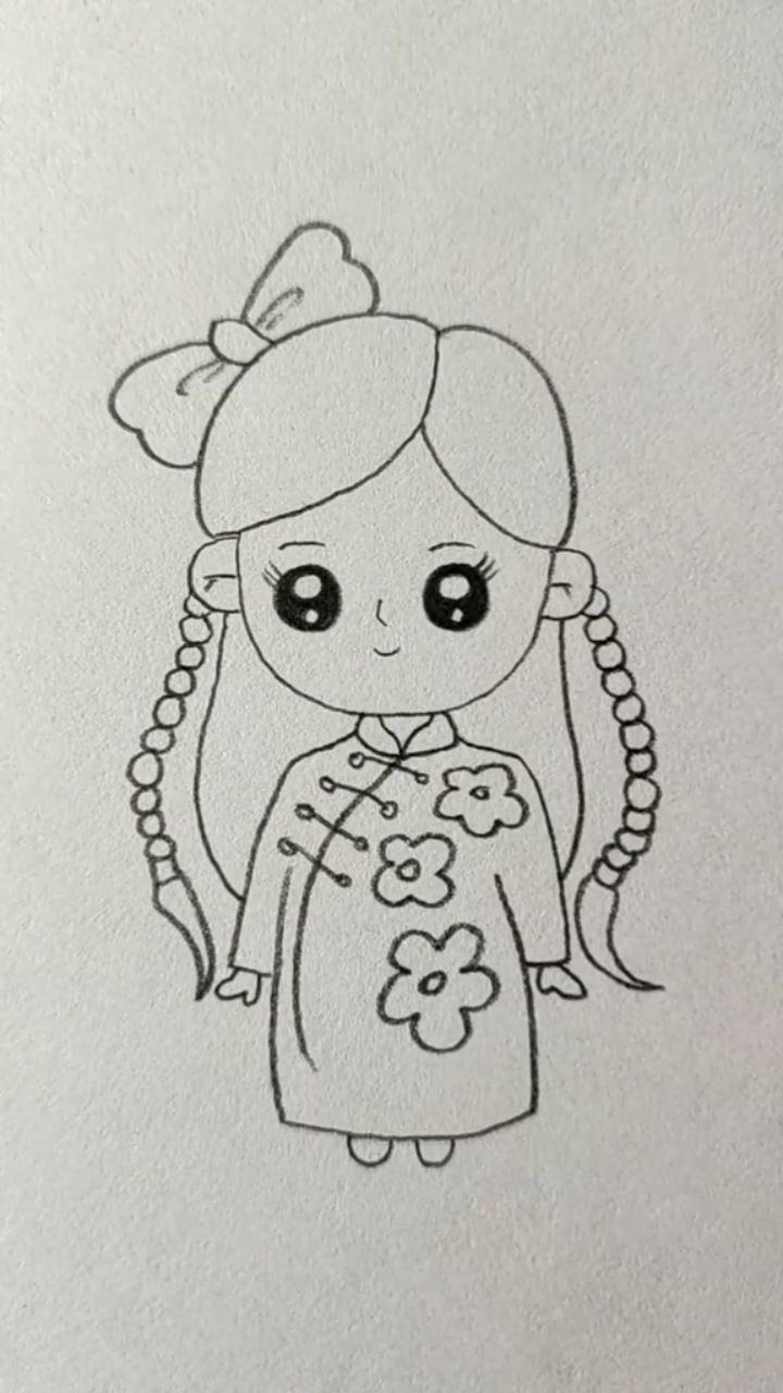 穿旗袍的小女孩简笔画图片