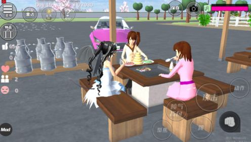 樱花校园模拟器：樱花小镇三支花集美农场烧烤聚会，三枝是大胃王
