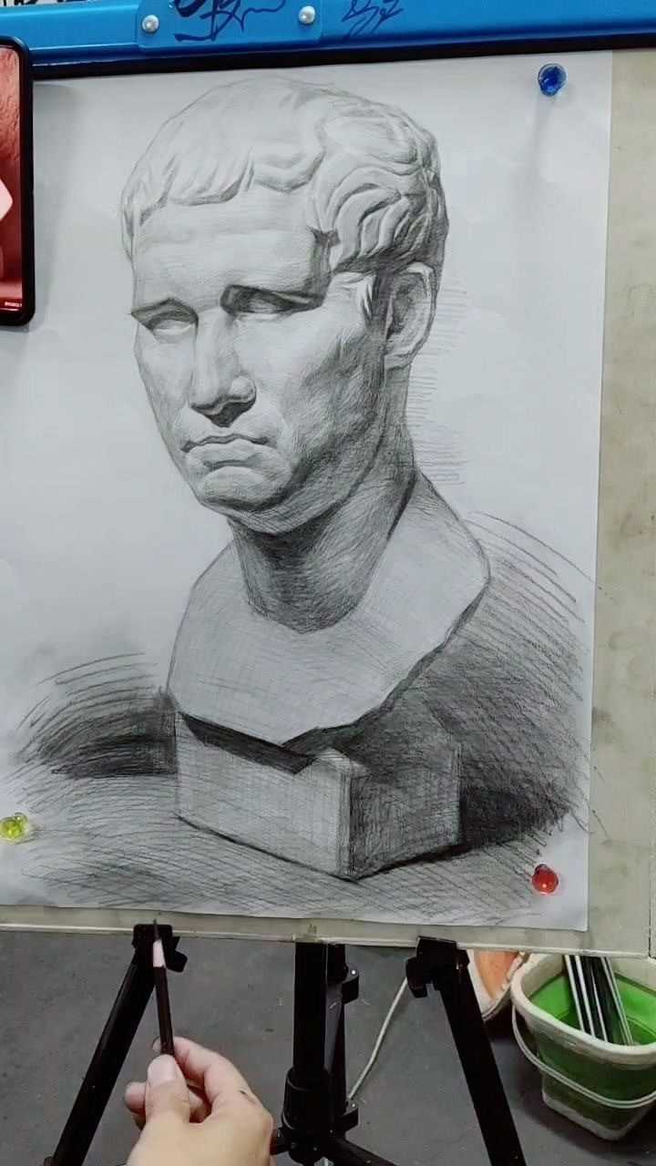 素描石膏 主体物-阿格里巴3/4左侧面,加强塑造 基本的深入刻画 #素描