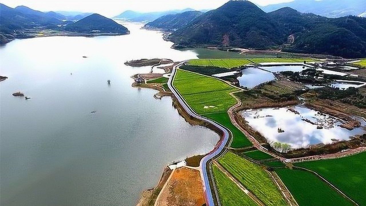 航拍健步走诸暨市西施故里同山布谷湖国家级风景名胜区汤江岩