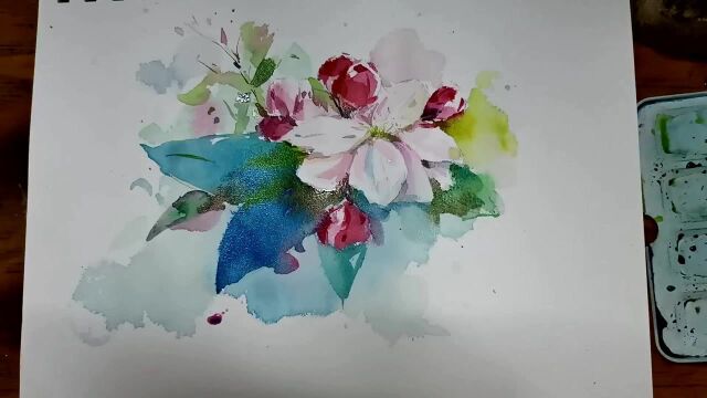 水彩海棠花