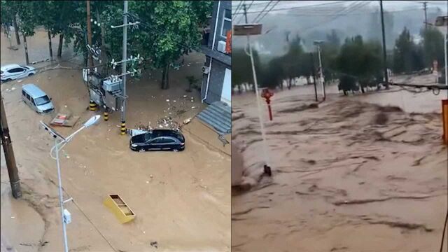 车顶被淹没、当地米河镇已断电断网!直击河南巩义暴雨现场