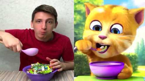 玩具玩会说话的汤姆猫：梅叔模仿汤姆猫，金杰猫吃零食，第三集
