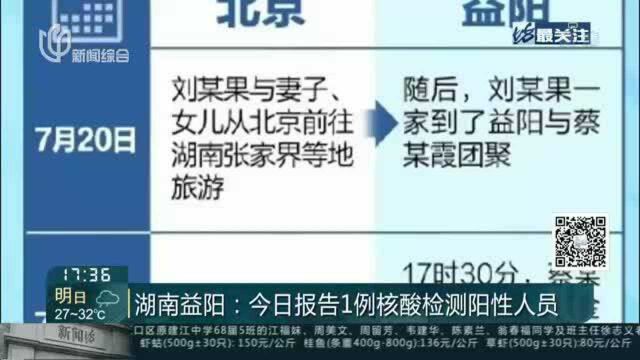 湖南益阳:今日报告1例核酸检测阳性人员