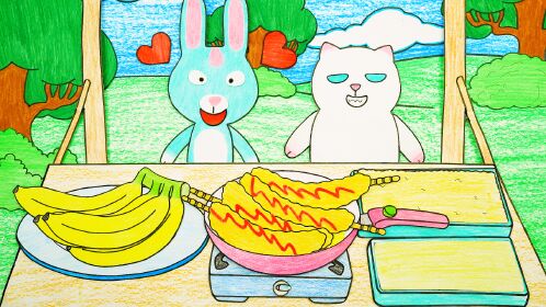 手绘定格动画:薇薇猫和小兔子考验厨师