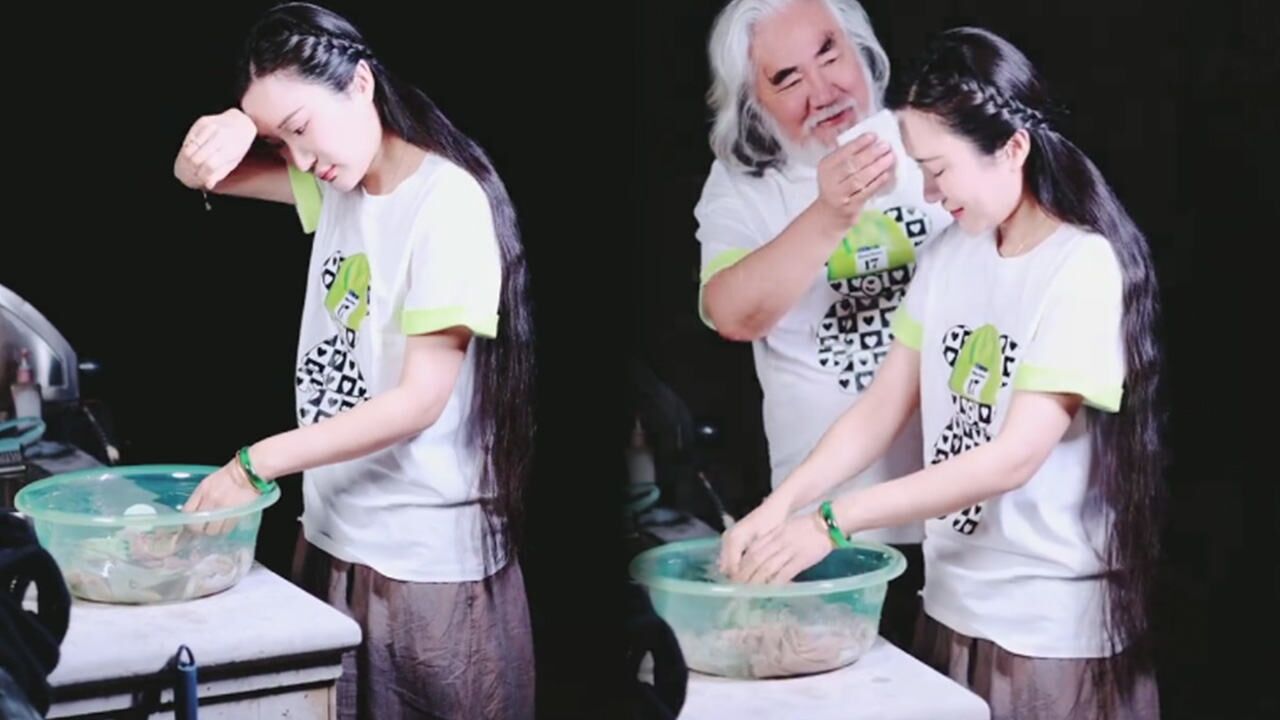 杜星霖洗衣服累到出汗,张纪中为老婆擦汗秀恩爱,摆拍太假被吐槽