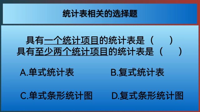 四年级数学:统计表相关的选择题(单式、复式统计表)