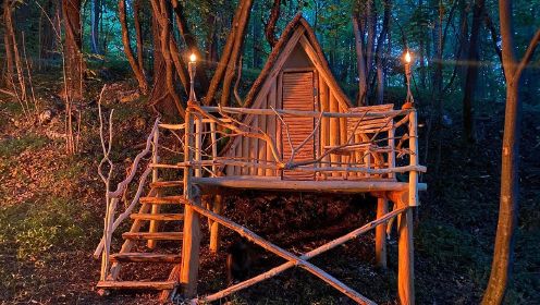 012 .在树林里盖房子，丛林童话，独自露营，户外烹饪，小屋，第 2 部分