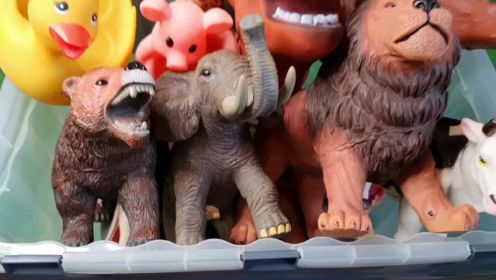 狮子、大象和恐龙玩具展示