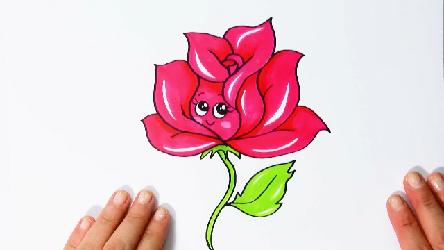 用马克笔为孩子画一个简单的玫瑰花涂色书页!