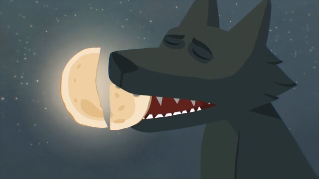 月亮变成一块大饼,狼一口吞下肚,原来这就是天狗食月的由来