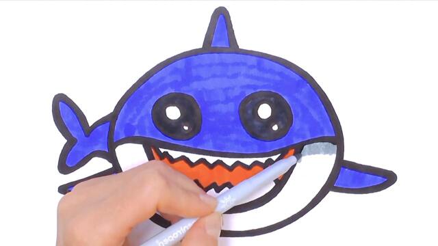 简易画教你画一只可爱的鲨鱼,一起来上色吧!