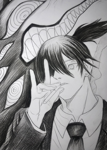 电锯人动漫人物早川秋绘画过程图.