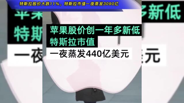 特斯拉股价大跌11%,特斯拉市值一夜蒸发3090亿