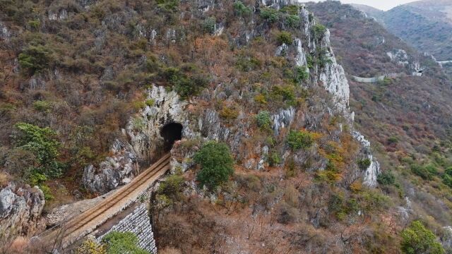 红河开远南洞情人峡谷滇越铁路旧址航拍,视频素材:画视记官网