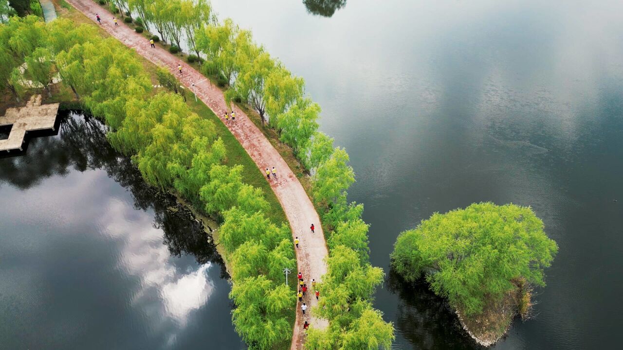 暮春航拍枣庄月亮湾湿地公园 风光秀美令人赏心悦目