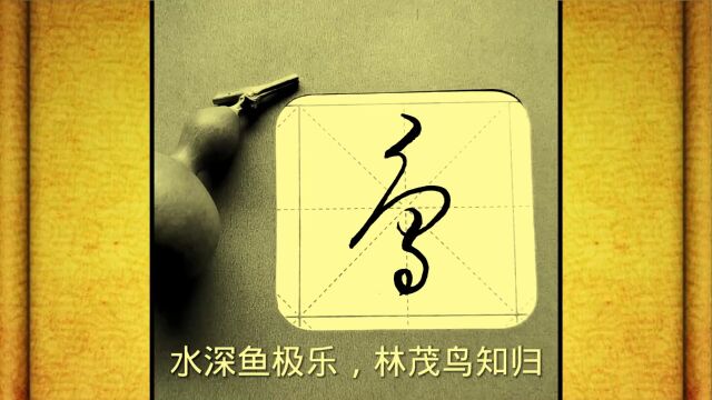 分享优秀草体毛笔书法《水深鱼极乐丨林茂鸟知归》