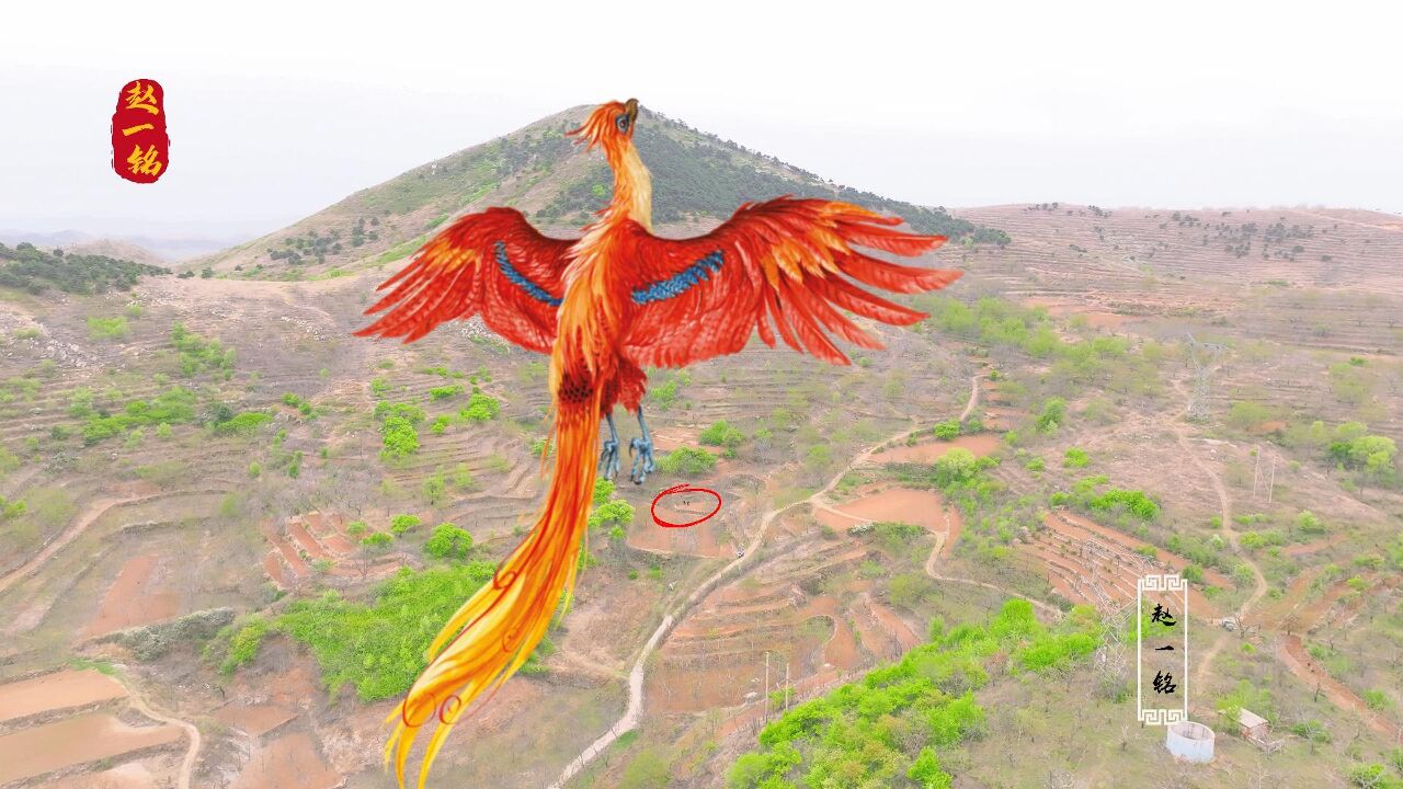 "飞天凤凰"的地形格局,左右护砂缠护紧密,前案两个笔架峰端庄漂亮