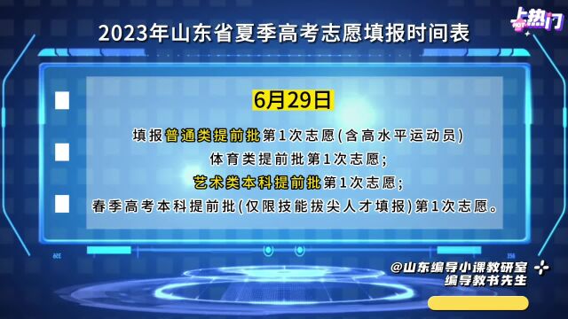 山东省2023年夏季高考志愿填报时间表