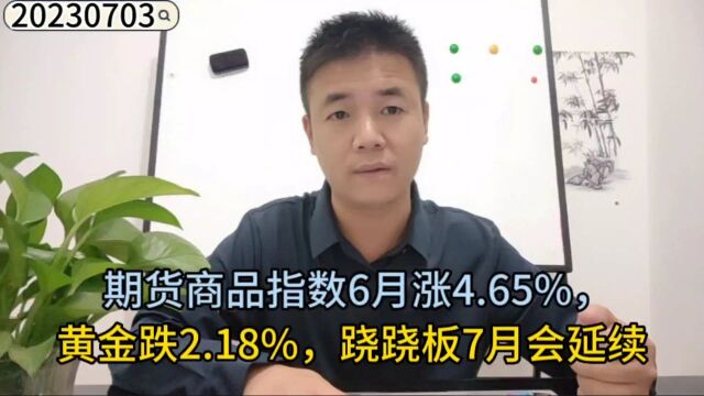 期货商品指数6月涨4.65%,黄金跌2.18%,跷跷板7月会延续