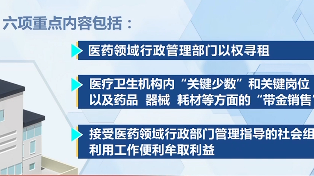 聚焦全国医药领域腐败问题集中整治工作,集中整治工作重点包括六个