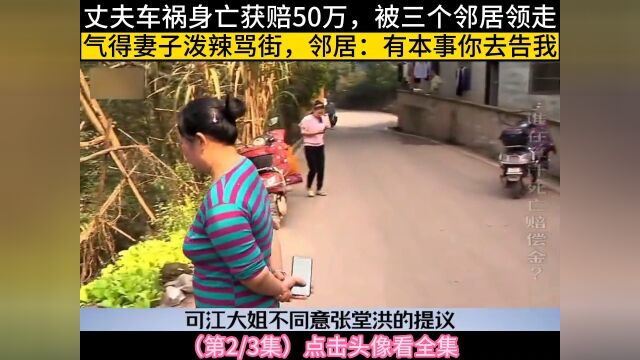 丈夫车祸身亡获赔50万,被三个邻居领走,气得妻子泼辣骂街,邻居:有本事去告我, 2