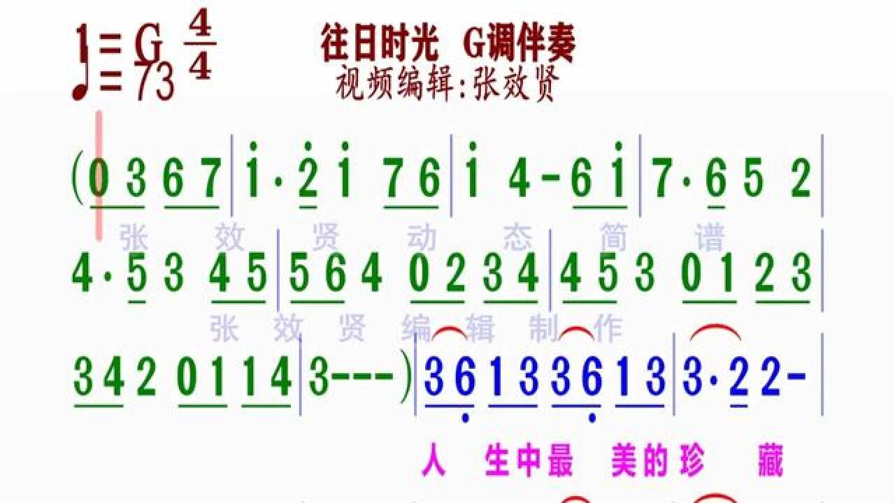 《往日时光》简谱g调伴奏完整版请点击上面链接知道吖张效贤课程主页