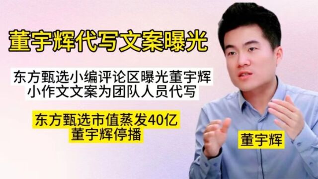 董宇辉被同事爆料团队代写文案导致停播,东方甄选市值蒸发40亿