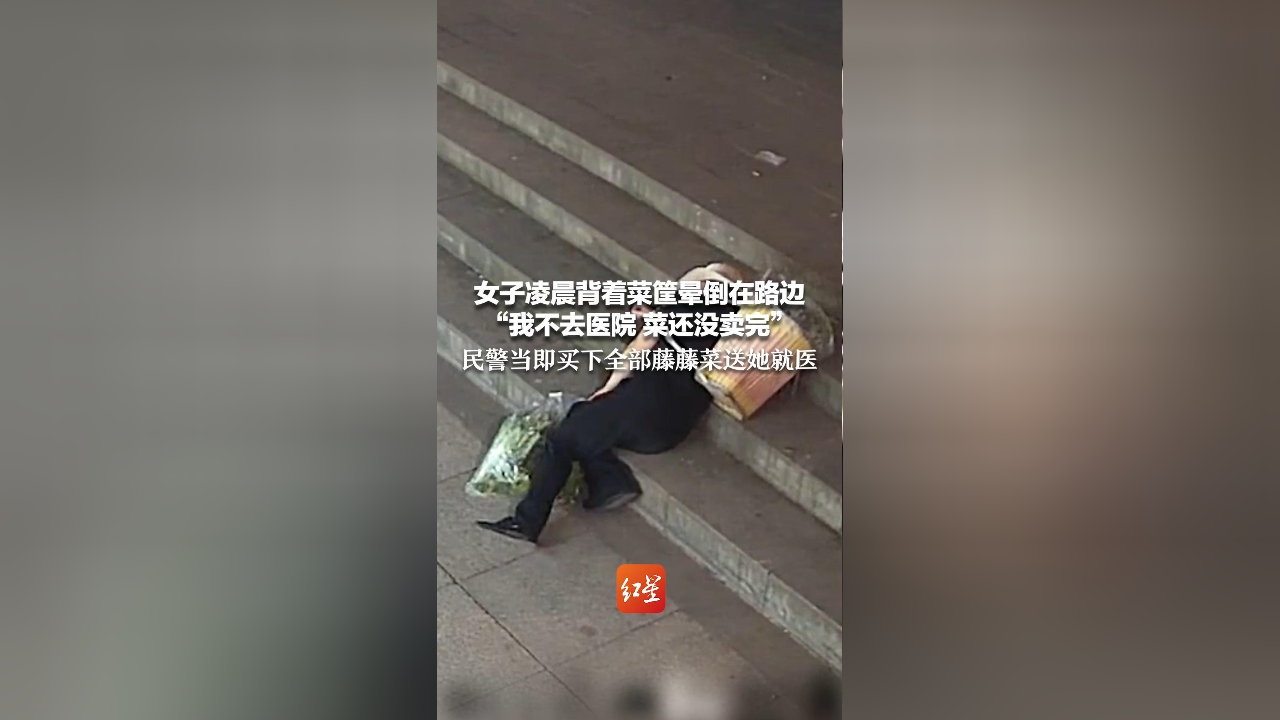 女子凌晨背着菜筐晕倒在路边 "我不去医院 菜还没卖完" 民警当即买下