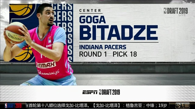 2019年NBA选秀大会 步行者队第18顺位选中戈加比塔泽