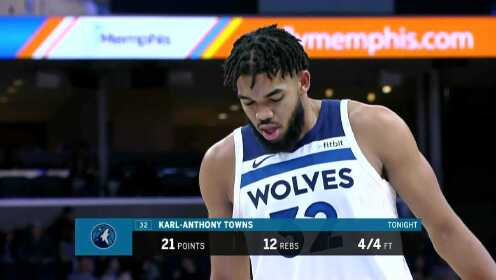 《NBA全场回放》【回放】森林狼vs灰熊第3节 安德森前后夹击双臂暴扣挂筐