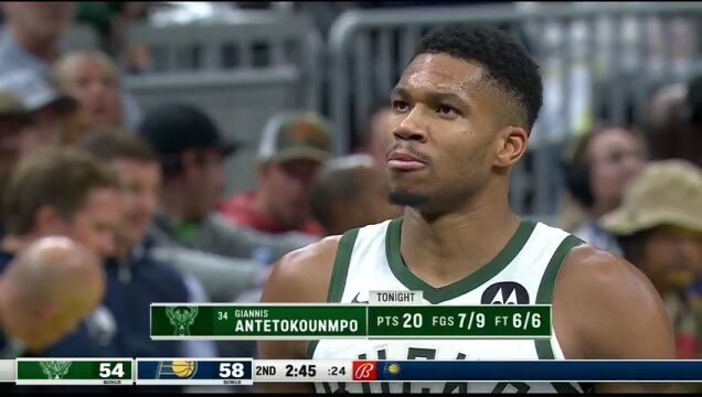 NBA常规赛：雄鹿vs步行者第2节英文原声回放