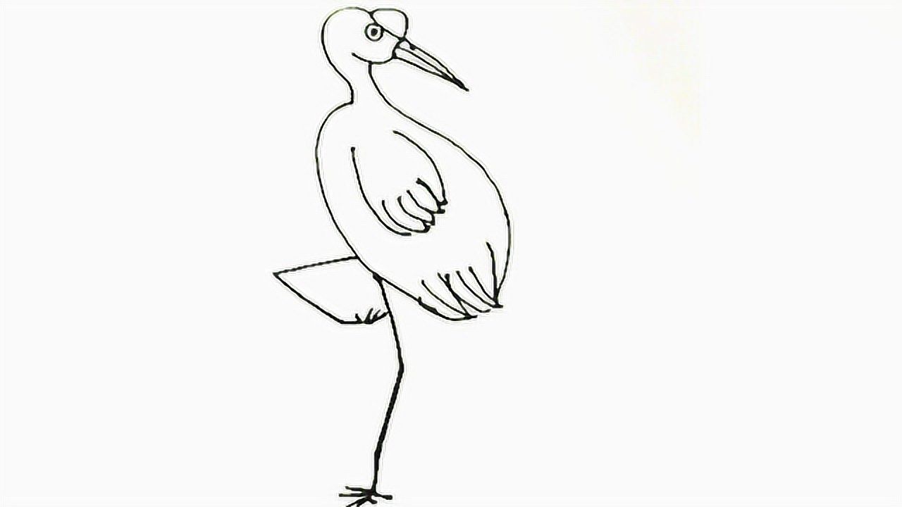 简笔画白鹤,美女用简单几笔就画好了白鹤单脚站立,喜欢的请关注