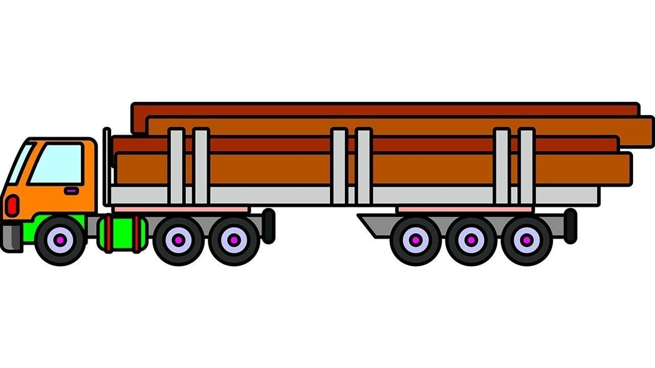 亲子简笔画超长卡车图颜色画画