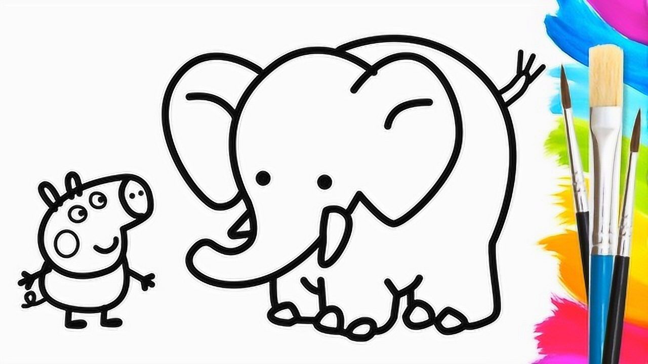 简笔画绘本:小猪乔治和动物园的大象比身高_腾讯视频