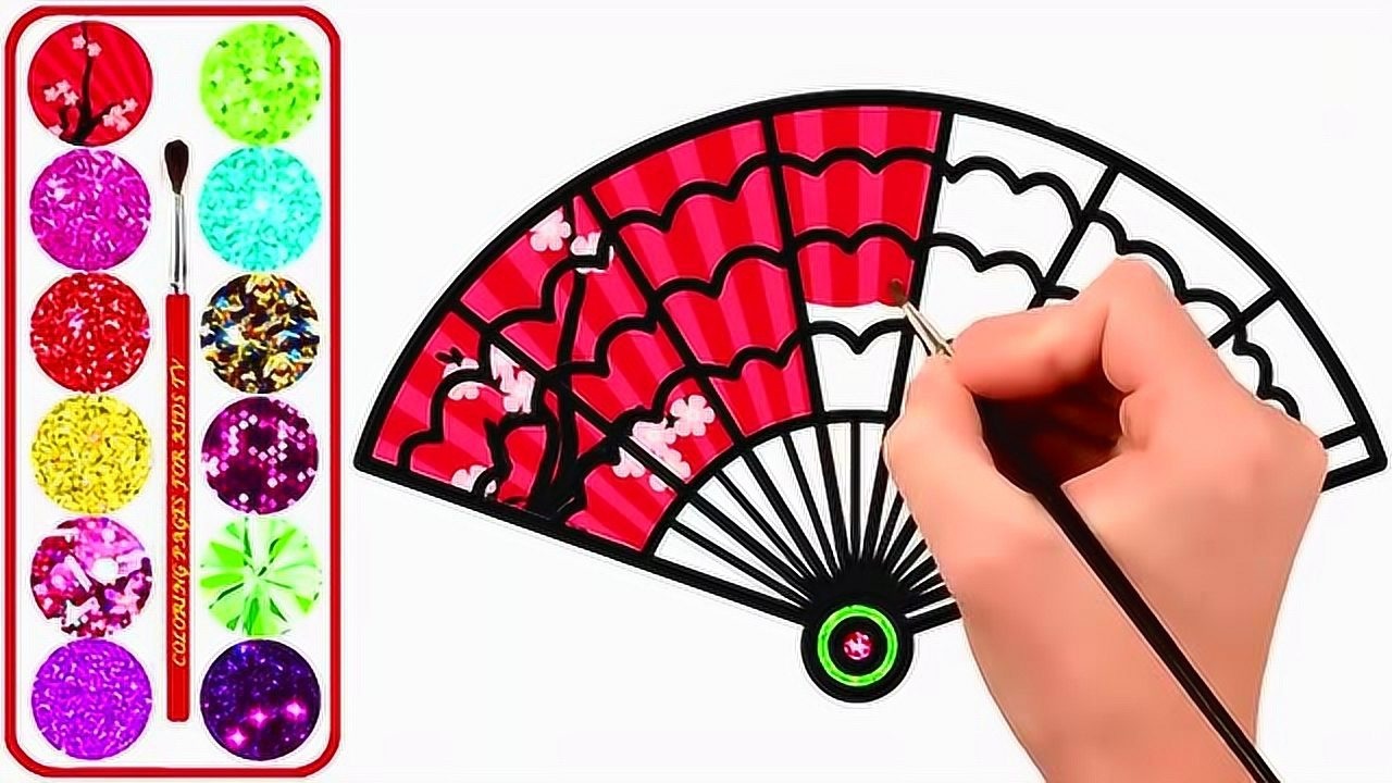 儿童彩绘画红色的梅花扇太漂亮了幼儿简笔画