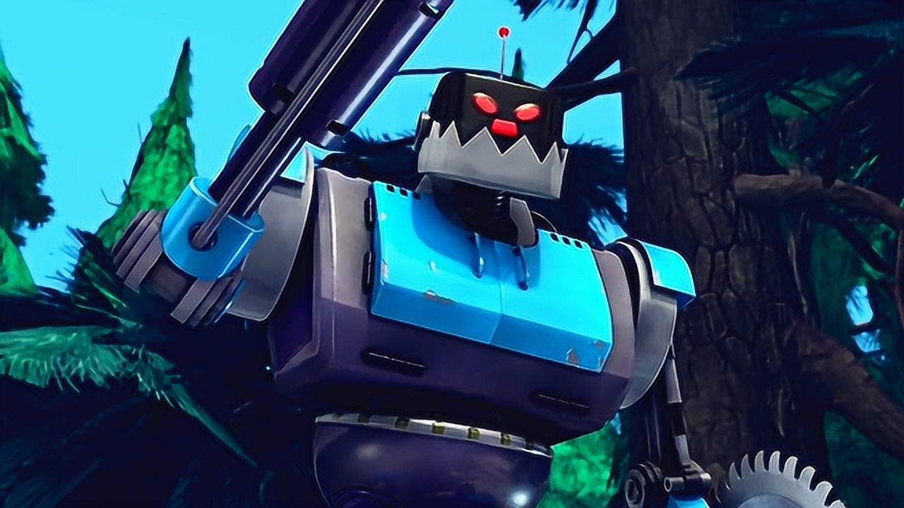 熊大熊二跟光头强一起合作对付机器人伐木工