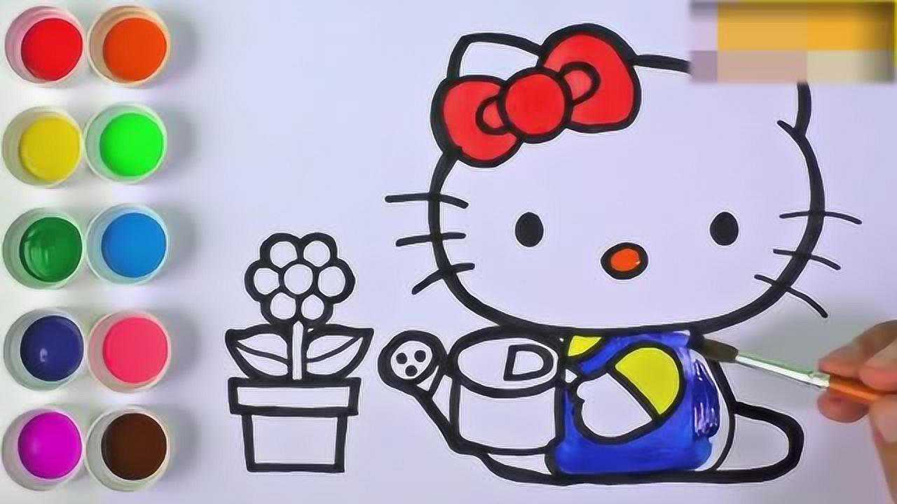 创意简笔画涂鸦,画小朋友喜欢的小猫米浇花