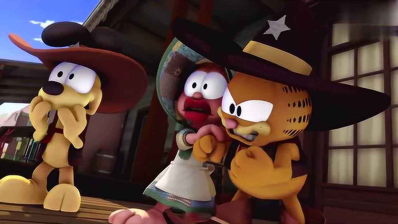 加菲猫和狗狗欧弟化身西部牛仔斗牛