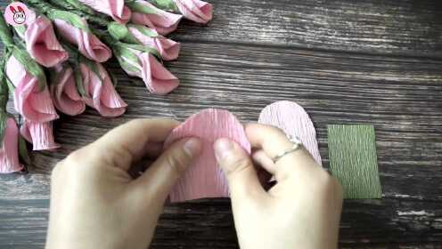【兔子DIY】待放的春日玫瑰，皱纹纸花教程