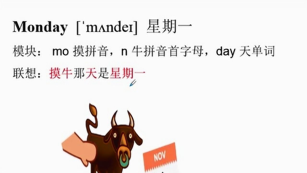 小学常用英语月份单词monday星期一快速记忆