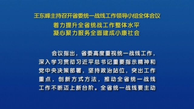 王东峰主持召开省委统一战线工作领导小组全体会议