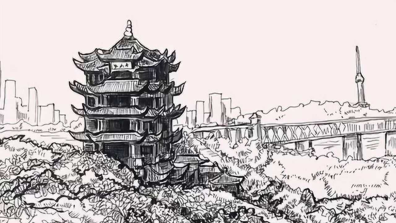 武汉标志性建筑速写图片