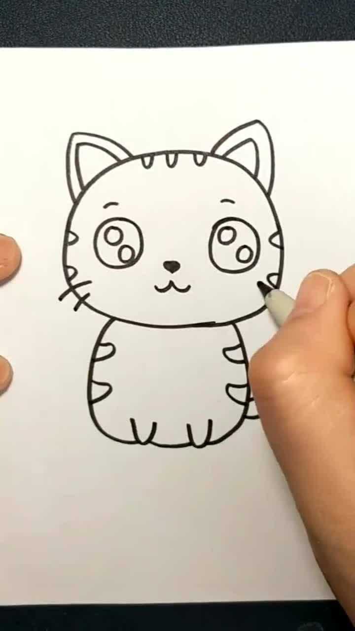 简笔画系列简单画出一只超可爱的小猫学不会算我输
