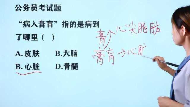 公考常识题:“病入膏肓”中的“膏肓”,是说人的哪个部位有病?