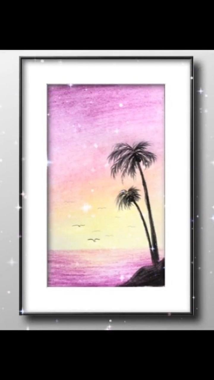 唯美简单的彩铅画一起去看椰子树去看夕阳然后把它画下来你们觉得如何