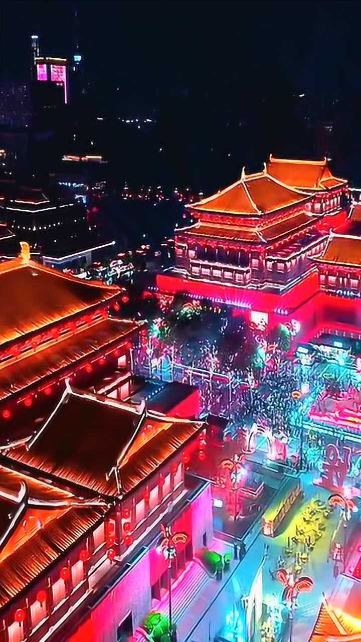 航拍大唐不夜城犹如美丽的神话这应该是中国最美的夜景了